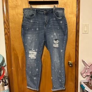 Women’s Judy Blue Distressed Boyfriend Jeans, Star Print, Size 18